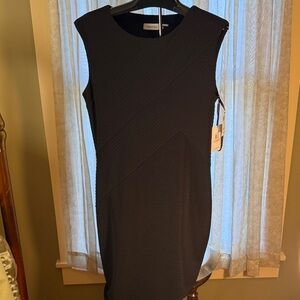 Calvin Klein Black Textured Sleeveless Midi Sheath Dress